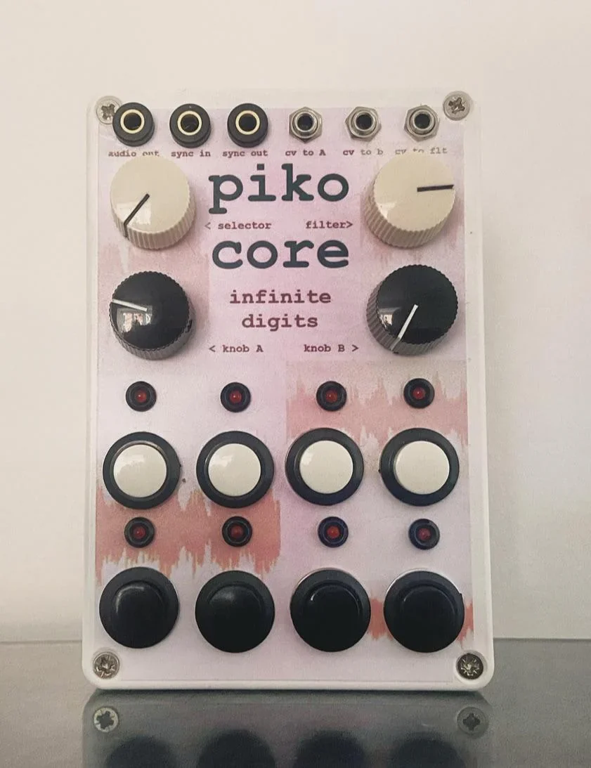 Pink custom Pikocore by Strange_Ad8259 with sync input and output plus CV connections for both knobs and the filter