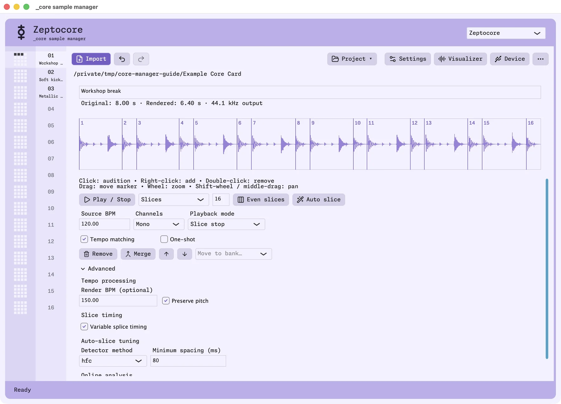 Advanced tempo controls showing Source BPM 120, Render BPM 150, and Preserve pitch enabled