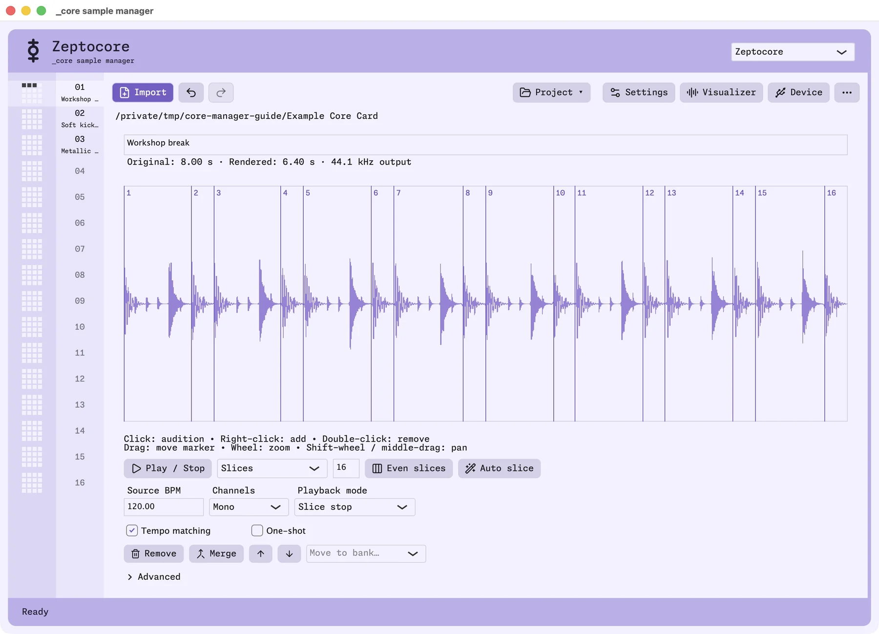 Completed sample project with Ready in the lower-left status bar