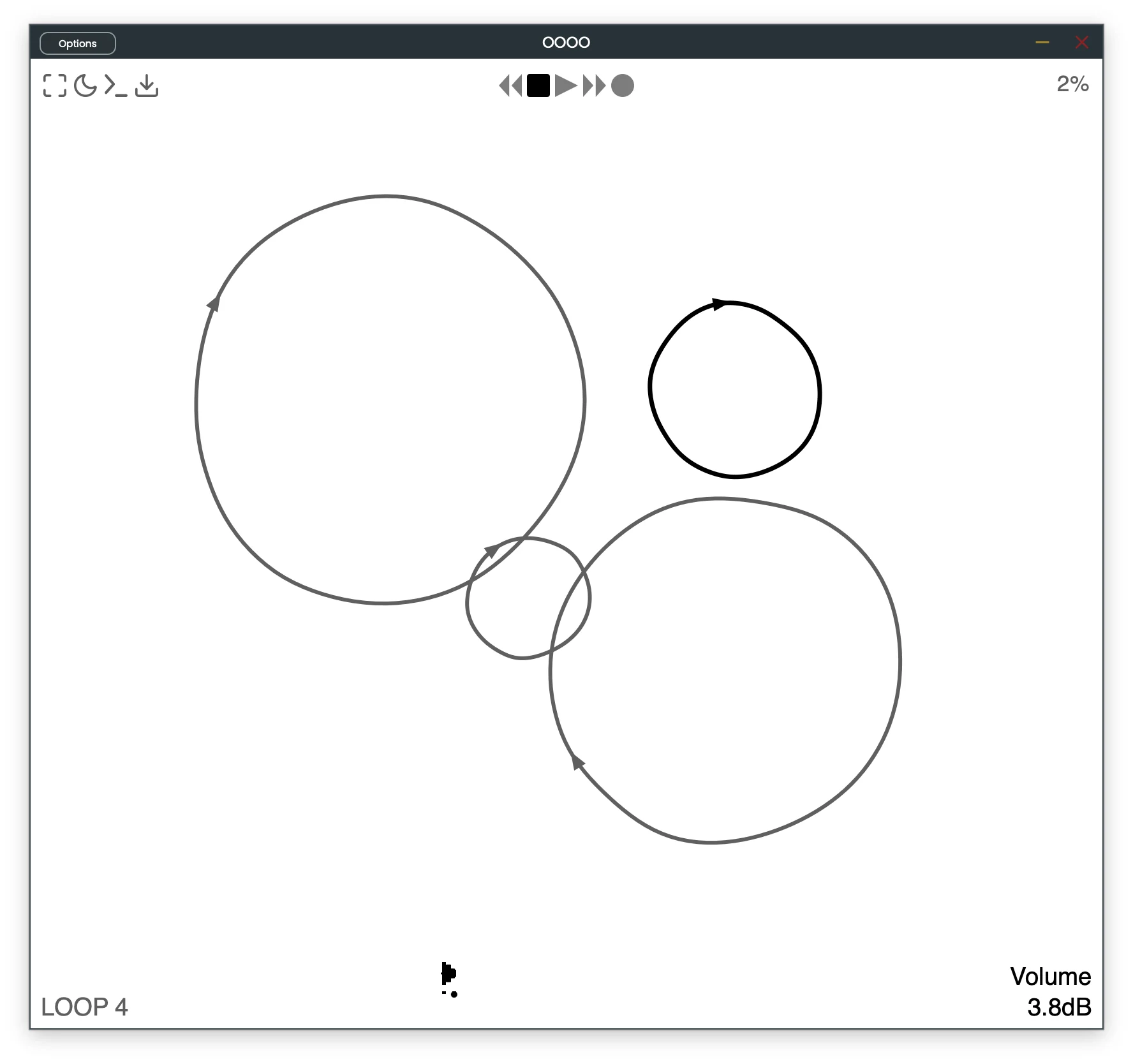 OOOO plugin interface with four outlined looping circles on a white background
