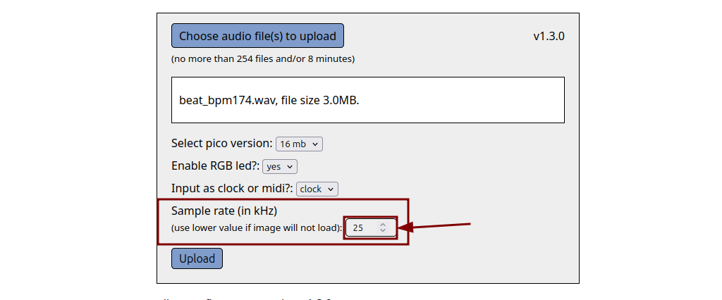 Sample-rate settings in the legacy Pikocore uploader