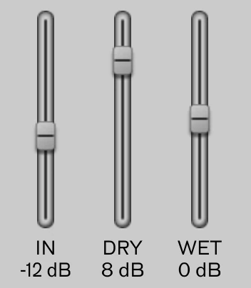 The One-Bit Delay IN, DRY, and WET level sliders