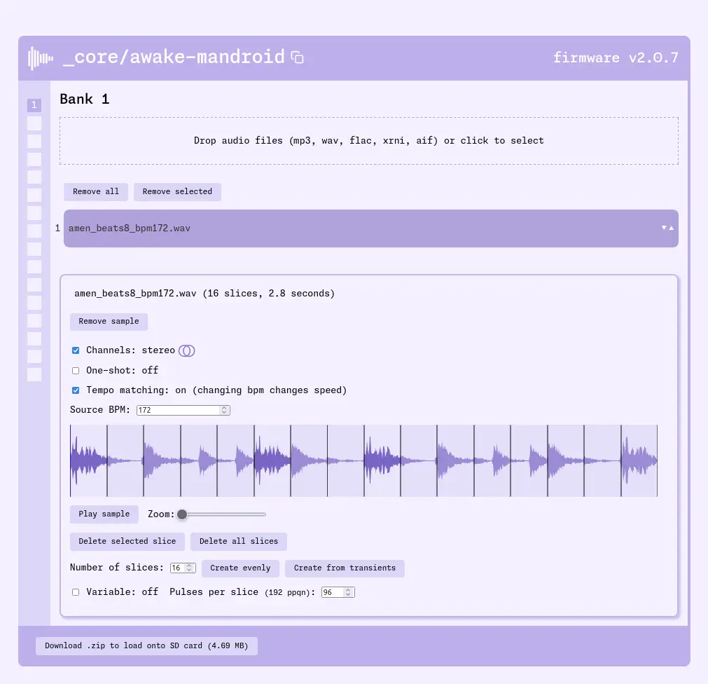 Zeptocore sample preparation tool interface