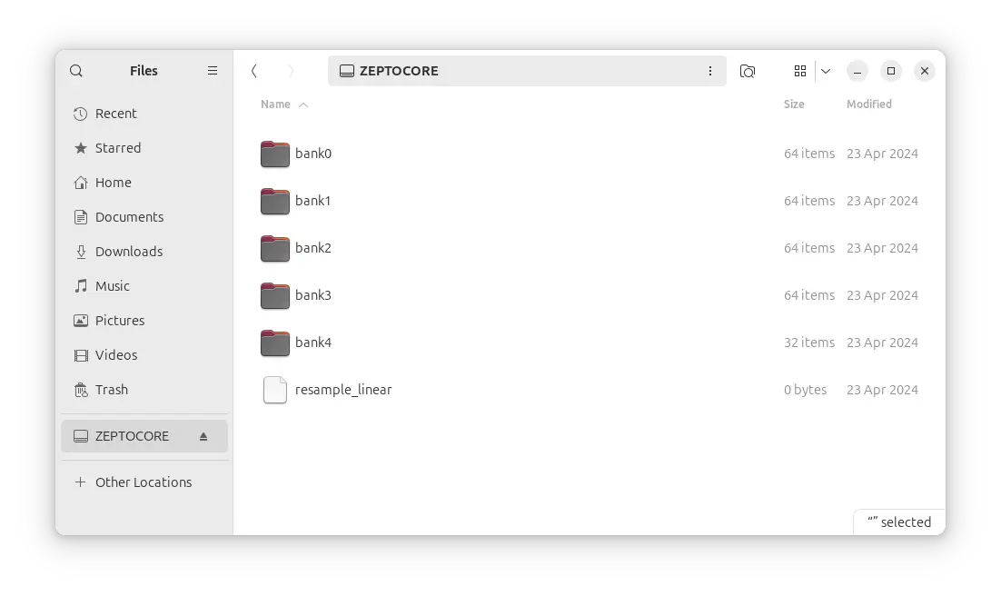 Zeptocore SD card bank folder structure