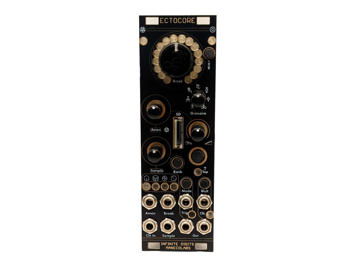 Ectocore Eurorack module with a black and gold front panel